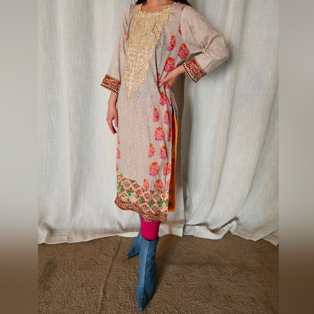 Vintage Embroidered Indian Dress Tunic With Pants